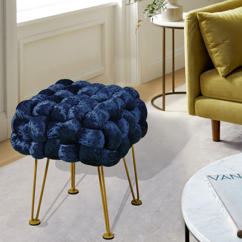 16" Wide Velvet Square Ottoman, Midnight Blue Velvet