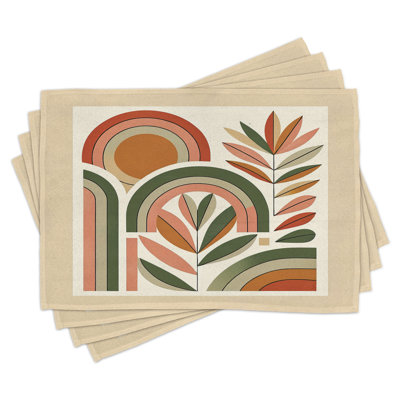 Polyester Dark Rust Beige Green Rectangle Placemat