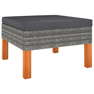 Latitude Run® Footstool Poly Rattan And Solid Eucalyptus Wood
