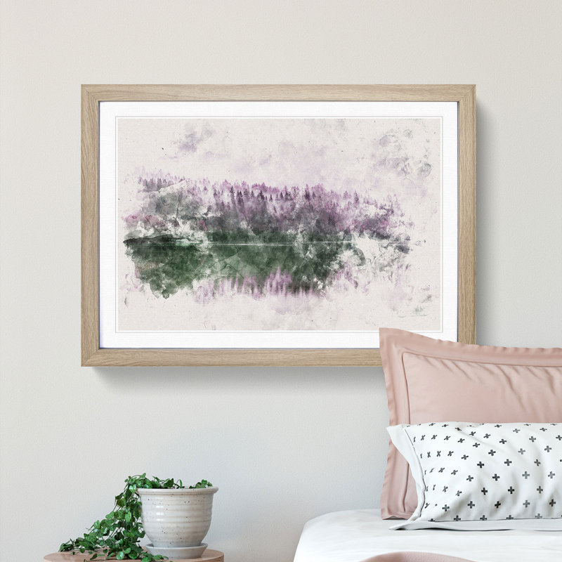 Fog Over Forest In Italy Watercolour - Single Picture Frame Print on MDF, Oak Framed, 36cm H x 48cm W x 2cm D