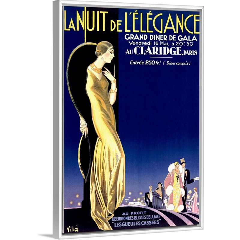 «La Nuit De Lelegance» par Emilio Villa, reproduction sur toile, Cadre blanc, H 38 po x l 26 po x P 1,75 po
