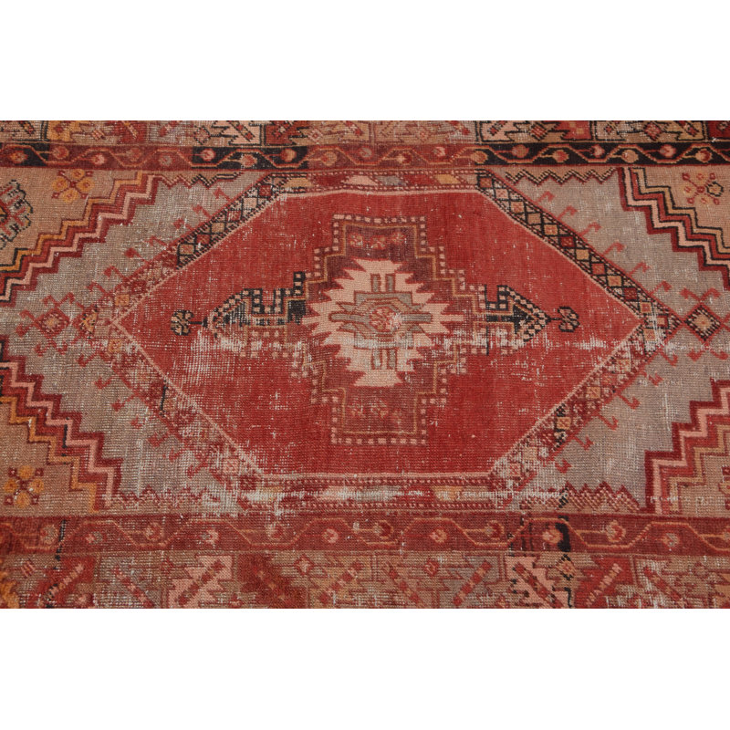 Tapis turc vintage rouge tissé à la main, idéal pour la chambre à coucher et la maison 8973