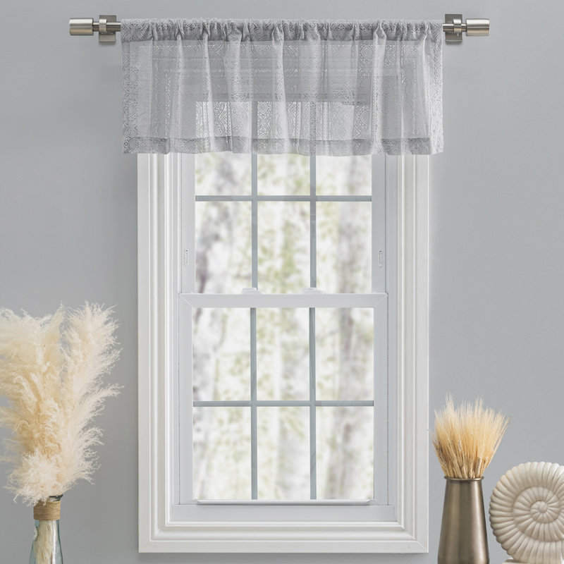 Emmeric Delicate Lace Abstract Tailored 54" Window Valance, Gray