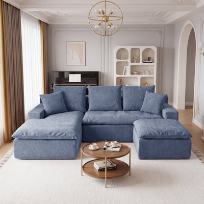 92.51" U-Shaped Modular Boneless Sectional Couch, Chenille Compression Sofa with Pocket Spring, Modern Deep Seat Upholstered Couches for Living Room, No Assembly Roll-Pack