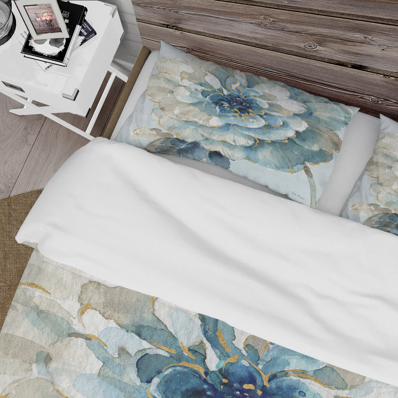Indigold Watercolor Flower II - Ensemble de housse de couette Farmhouse - Microfibre de polyester