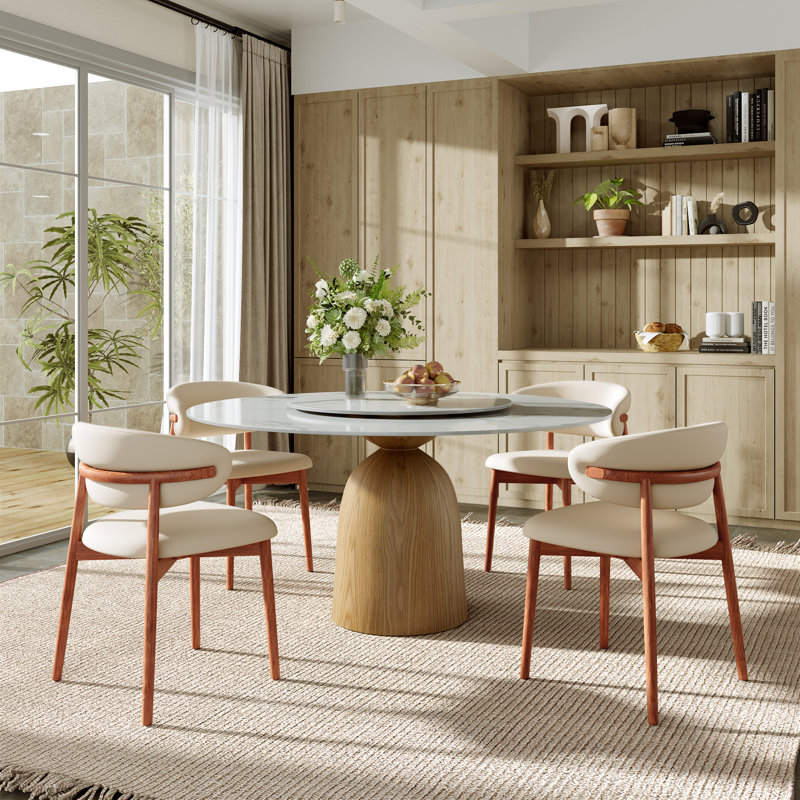 Table de salle à manger Modern Modern, 29.53" H x 53.15" W x 53.15" D, White / Walnut