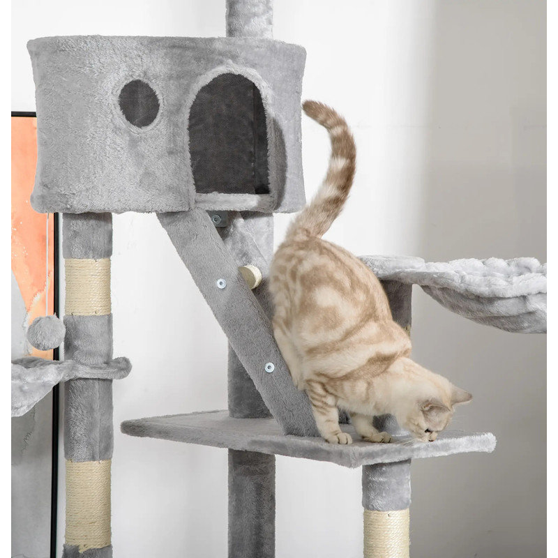 Tour pour chat 94,5-102,5 pouces à hauteur réglable avec condos et griffoirs pour chats d'intérieur
