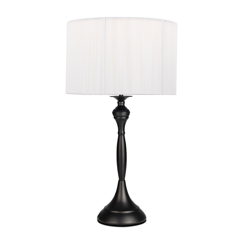 Akinyemi Black Candlestick Style Table Lamp Ivory White String Wrapped Shade