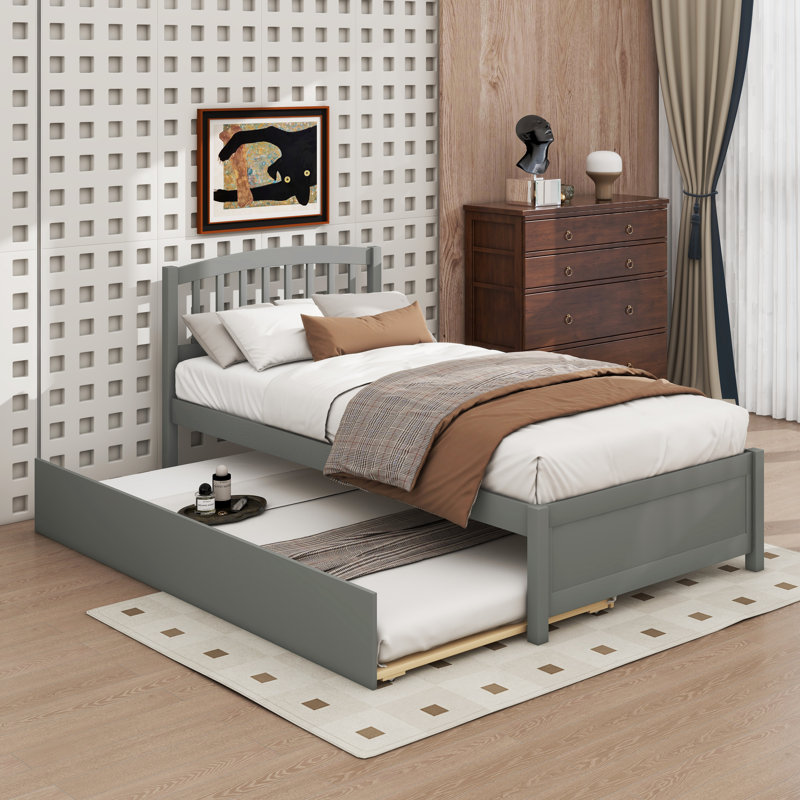 Base de lit simple avec lit gigogne en bois, Gris