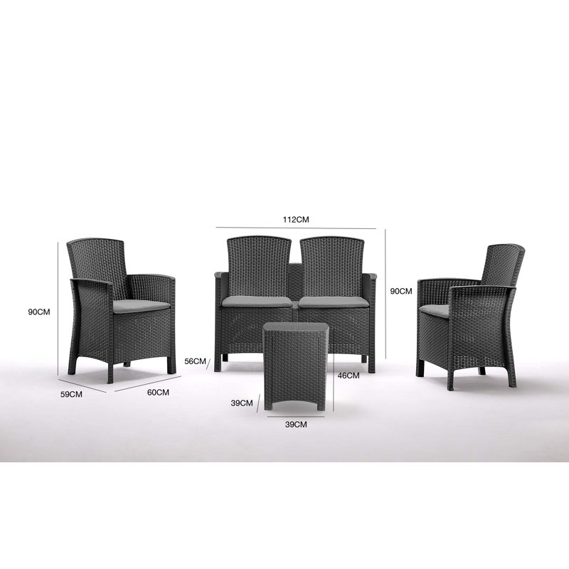 Outdoor Lounge Set Nettuno, Garden Set with Cushions, Rattan Effect, Anthracite