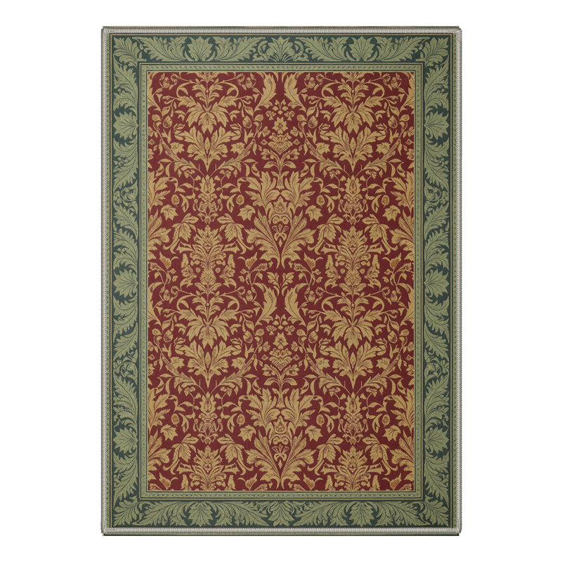 Foliage Floral Machine Washable Green / Red / Yellow Indoor Area Rug with Non-Slip Backing, Rectangle 9' x 12'