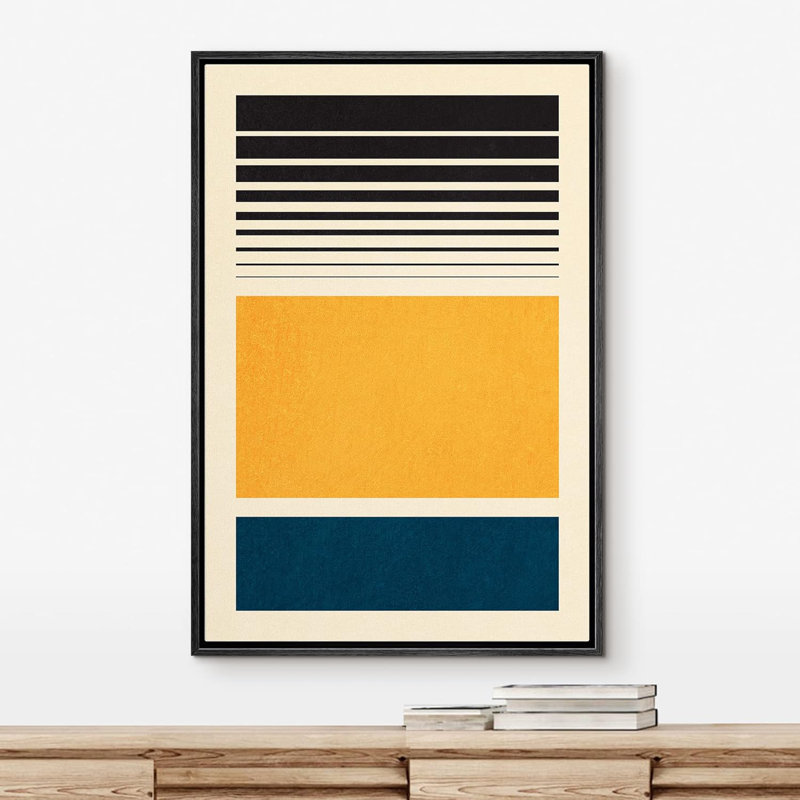 Géométrique, blocs de couleur jaune, illustrations abstraites, formes, moderne, contemporain, H 24 po x l 16 po, Noir