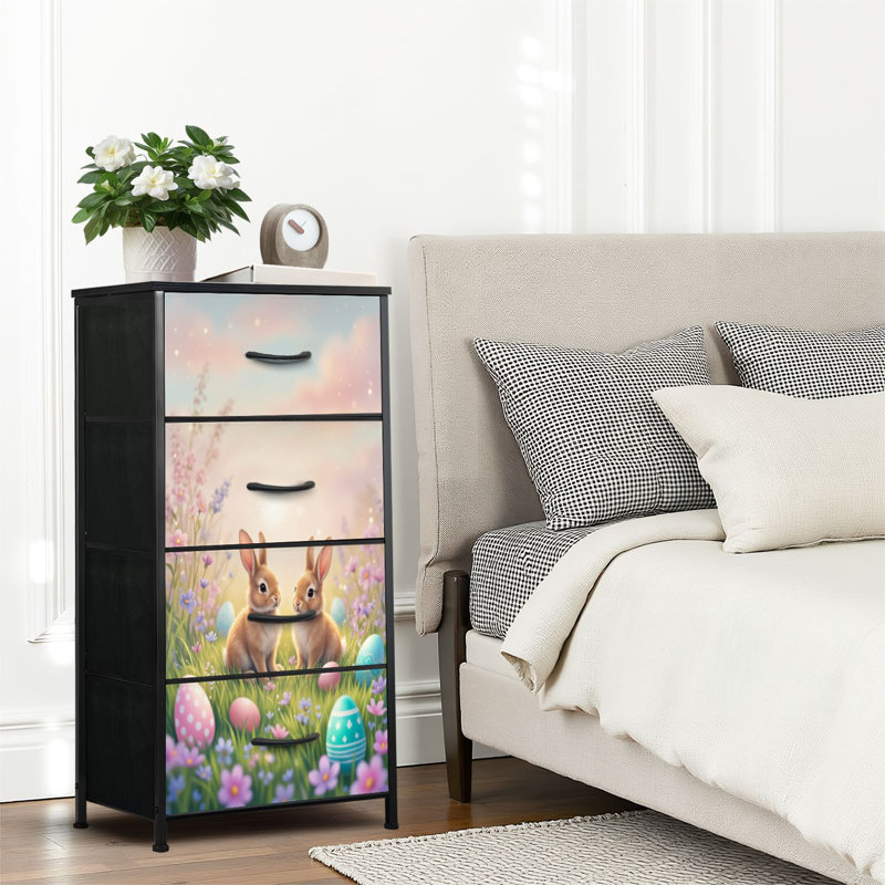4 Drawer Dresser for Bedroom, Narrow Chest of Drawers, Wooden Top and Study Iron Frame 18"x37.5"-(WxH)
