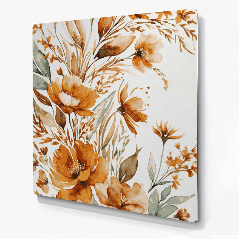 Aquarelle florale, art mural gris en métal 56, H 16 po x l 16 po