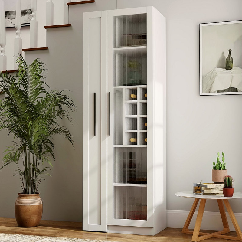 Armoire de cuisine avec étagère de rangement coulissante multifonctionnelle, armoire de rangement de style campagnard avec portes en verre, organisateurs de garde-manger pour la cuisine, armoire de bar, salle à manger