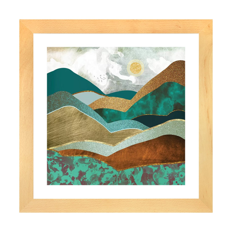 Golden Hills - impression d'art graphique, Toile avec cadre en bois beige, Blanc, H 16 po x l 16 po x p 1 po
