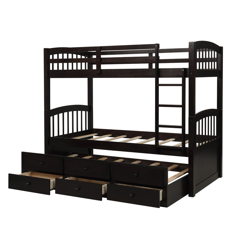 Lit simple superposé avec échelle, barrière de sécurité, lit gigogne simple à 3 tiroirs pour chambre d'adolescent, mobilier de chambre d'amis (blanc)
