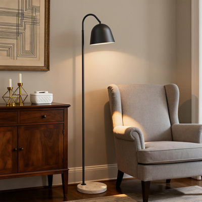 64" Modern Metal Floor Lamp, Matte Black Powder Coated Finish, 350° Swivel & 90° Tilting Head, Foot Switch Standing Lamp For Living Room, Bedroom, Office