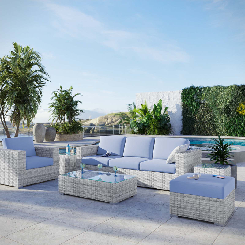 Modway Convene 6-Piece Outdoor Patio Set, Light Blue