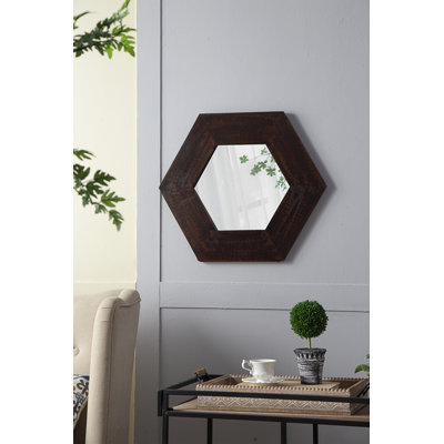 Miroir hexagonal 18,5 "x 18,5" avec cadre en bois massif