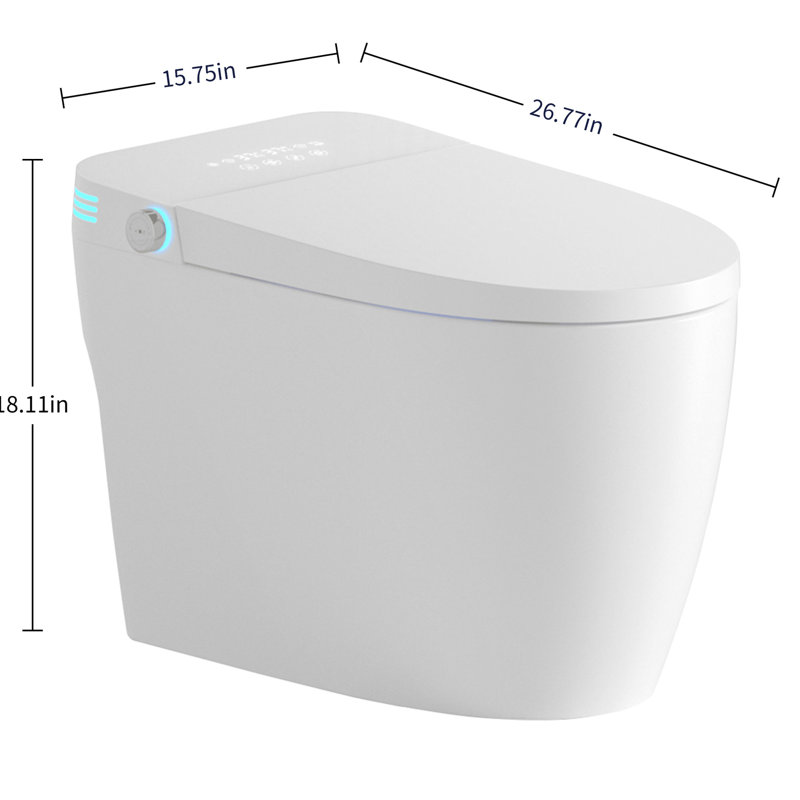 One - Piece Smart Toilet With Built In Bidet, Design, Auto Flush And Open/Close, Heated Seat Adjustable Temp, Warm Water Dry, Remote Control Side Know, Sensor Cover, Rear Wash Massage Modes, Night