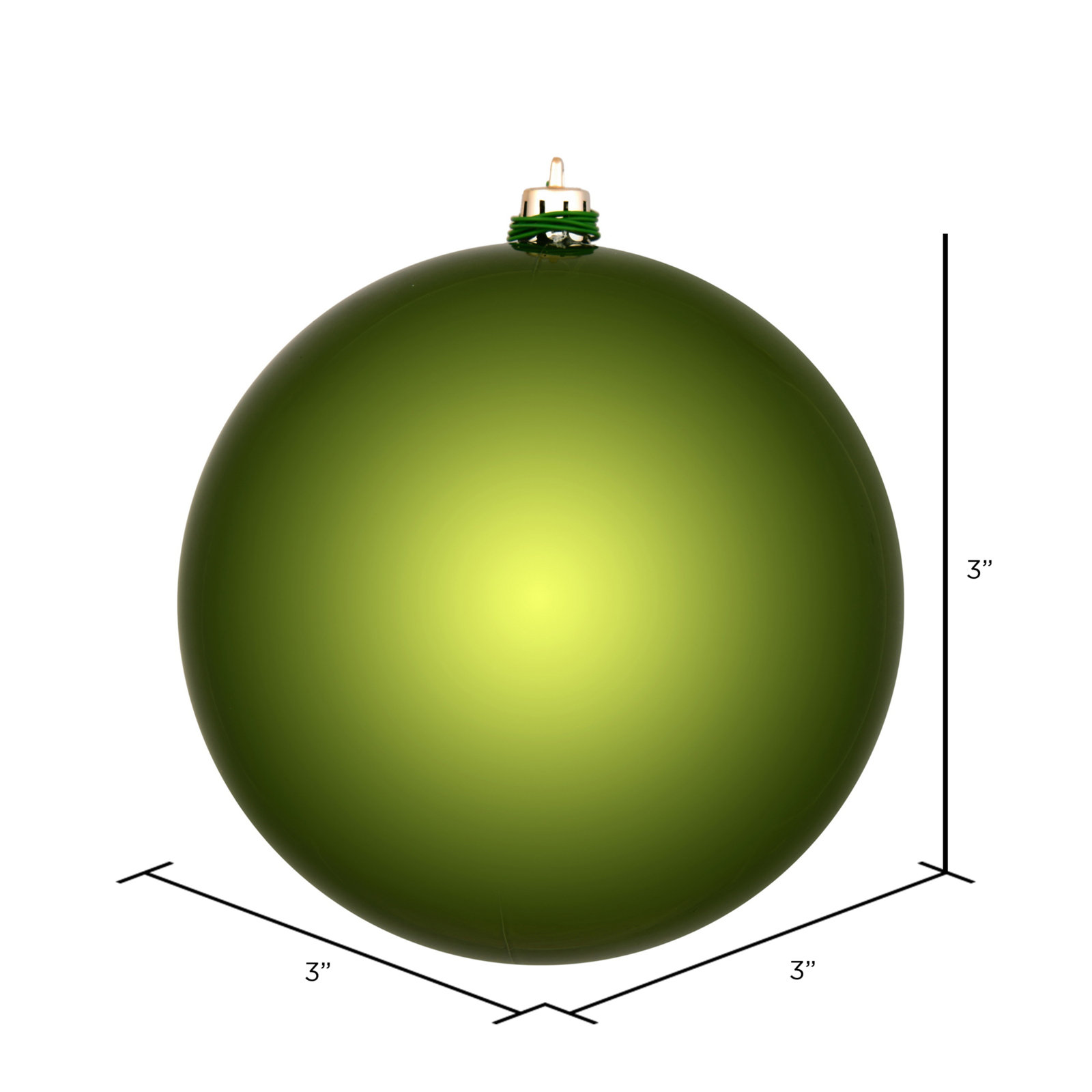 Shatterproof Bauble, Juniper Green Shiny, 3" H x 3" W x 3" D