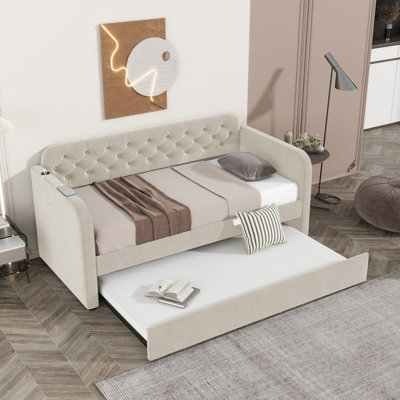 Twin Upholstered Daybed With Trundle And - Comfortable Velvet Bed For Bedroom & Living Room, No Box Spring Size Attribute Assurance Guarantee Frame Area,