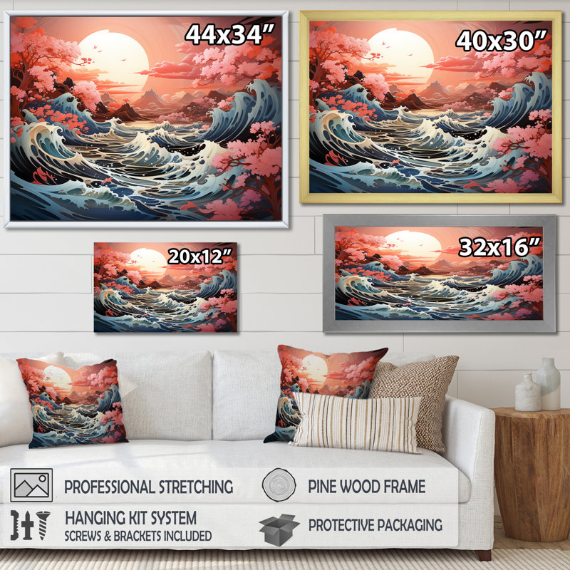 Paysage japonais de tempête océanique II sur toile, Toile tendue, H 12 po x l 20 po x P 1 po