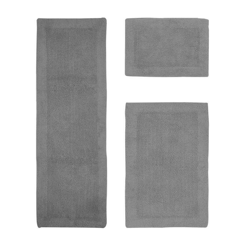 Merkel 100% Cotton 2370 GSM Tufted Reversible 3-Piece Bath Rug Set – Ultra Soft, Highly Absorbent, Machine Washable, OEKO-TEX Certified, Ideal for Shower, Bathtub & Vanity, Gray
