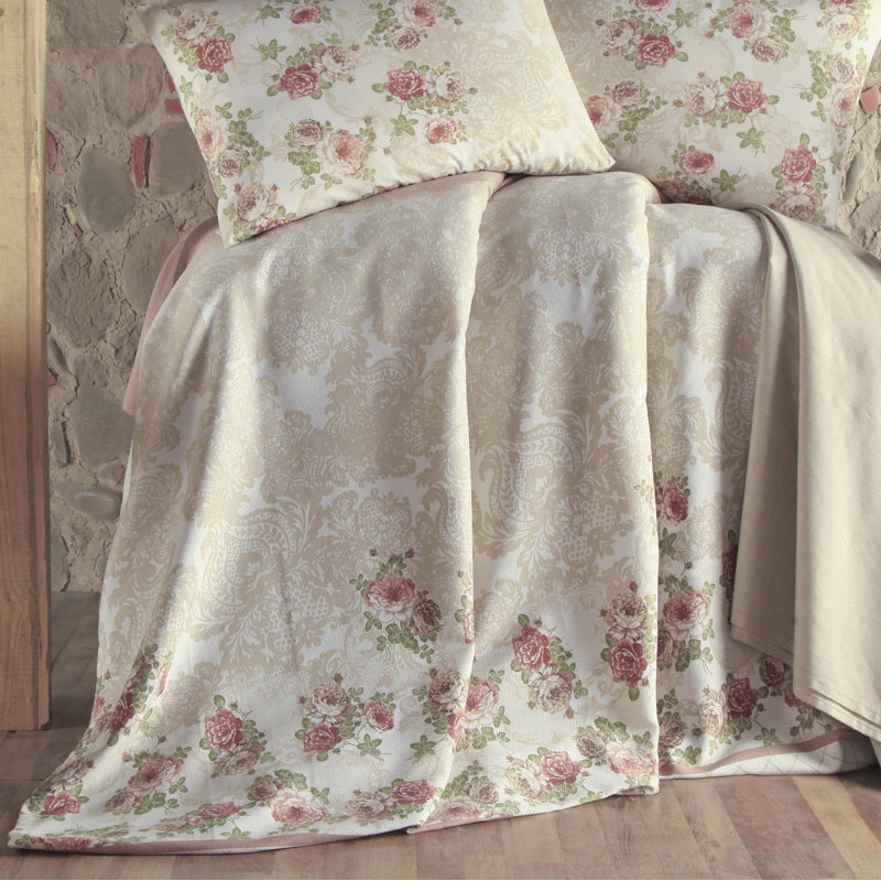 Couvre-lit / couvre-lit 100% coton brun / vert / rose Alverta, Couvre-lit 61 po x 79 po
