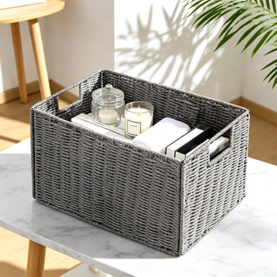 Set of 2 Hand-Woven Paper Rope Wicker Storage Baskets, Foldable Cube Organizer Bins for Shelves, Toilet Paper and Bathroom Storage