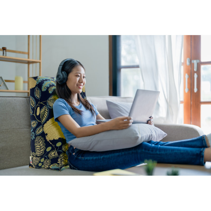 Triangular Backrest Cushion, Yellow/Blue Vine