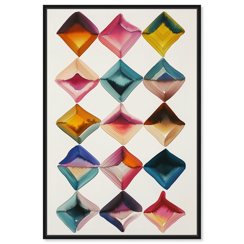 «Diamond Grid Canvas Watercolor Abstract» par Art Remedy, Cadre flottant noir, H 16 po x l 11 po