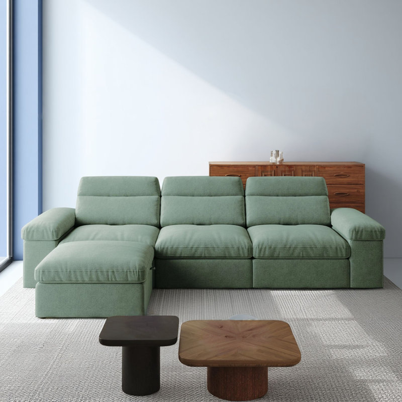 Multifunctional Sofa With Cotton And Linen Material, Adjustable Down Backrest, Can Be Used As A Bed + Built-In Storage, Green