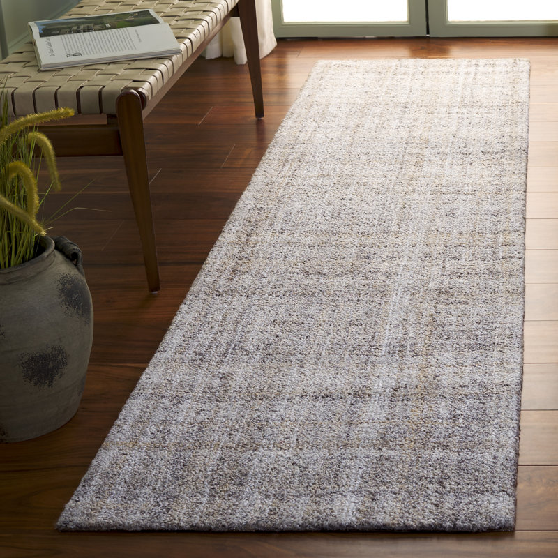 Abstract 976 Hand Tufted Pet/Cotton Abstract Indoor Use Only Rug in Light Brown/Ivory, Runner 2'3" x 9'