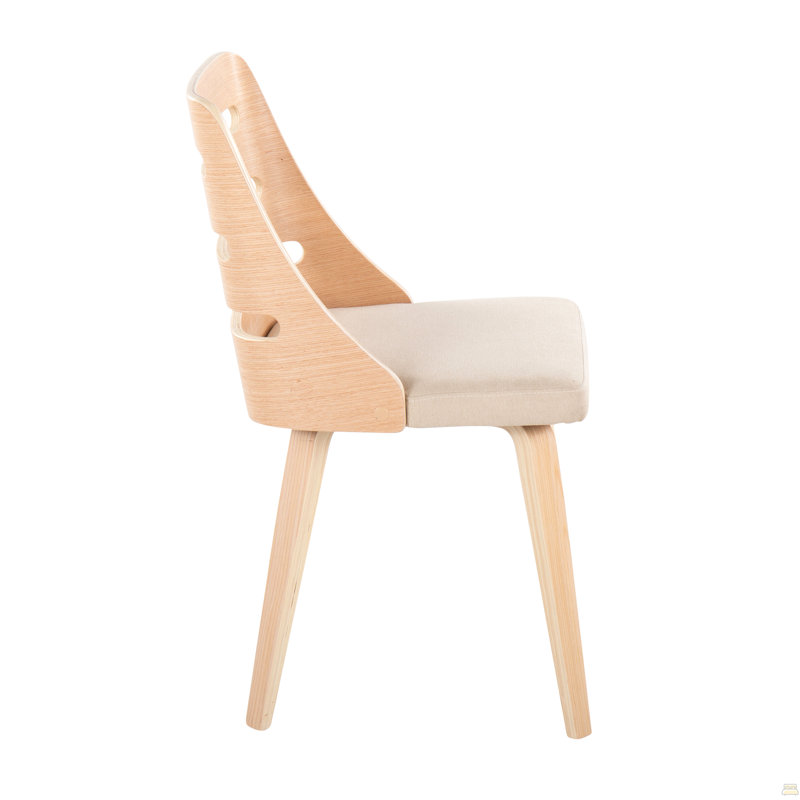 Chaise d'appoint Mid-Century moderne en bois naturel avec tissu crème, Crème, naturel