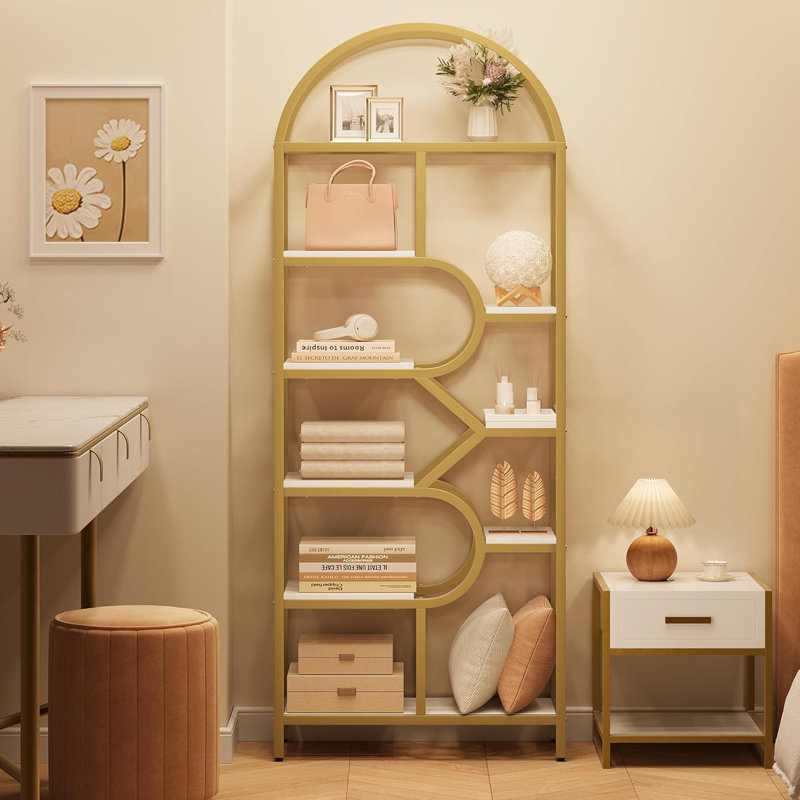 207.52cm H x 75.94cm W Steel Bookcase, Gold