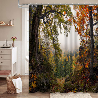 Autumn Mountain Valley Landscape Shower Curtain with 12 Hooks