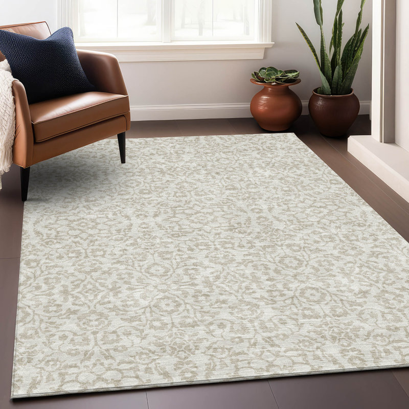 Tapis ivoire Prisco lavable à la machine de qualité supérieure, Rectangulaire 8 pi x 10 pi