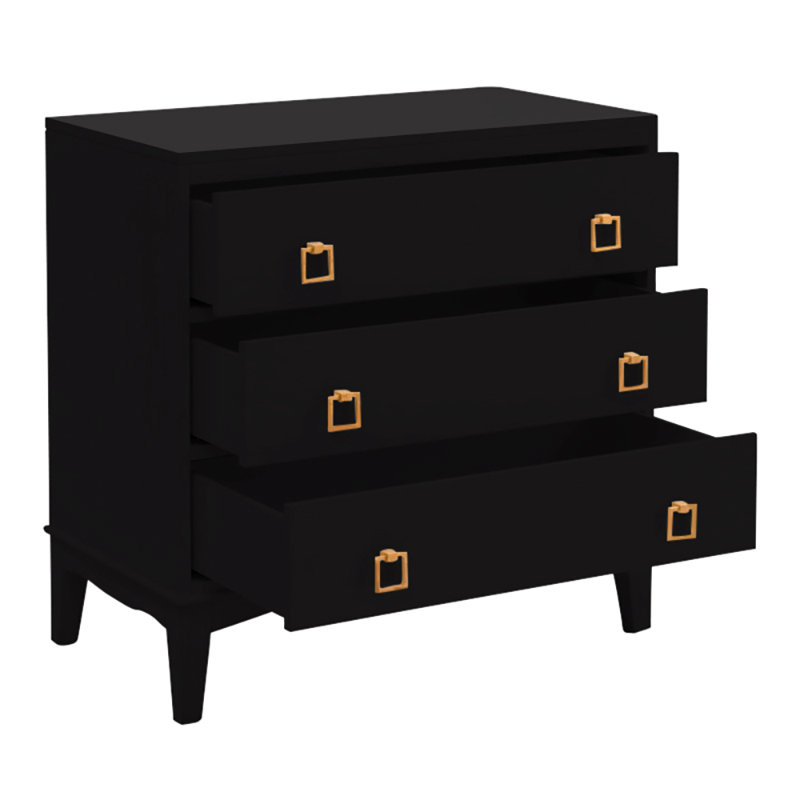 Jackson 3-Drawers Cabinet In Antique White, Tricorn Black