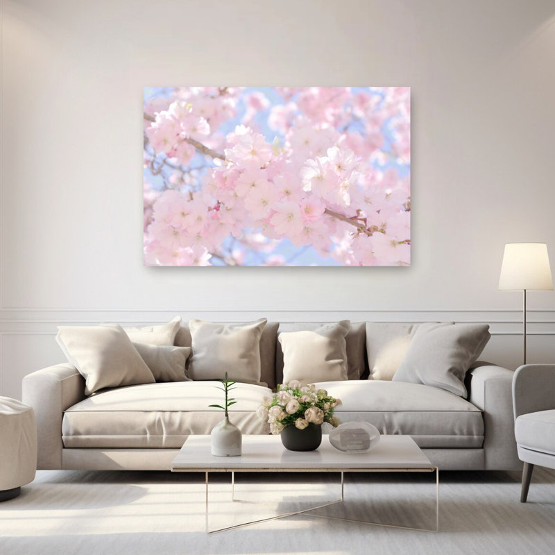 Fleurs de cerisier rose tendre délicat, art de printemps cerise éthérée délicate nature, 40" H x 60" W