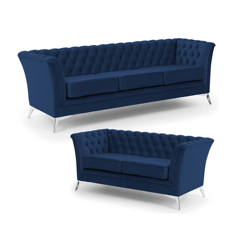 Whitby 2 - Piece Velvet Living Room Set, Navy Blue, Chrome