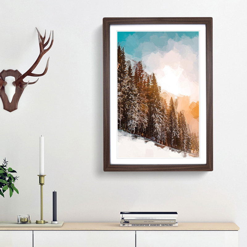 Sunrise over the Forest in Abstract - Picture Frame Graphic Art Print, 36cm H x 27cm W x 2cm D, Walnut Framed