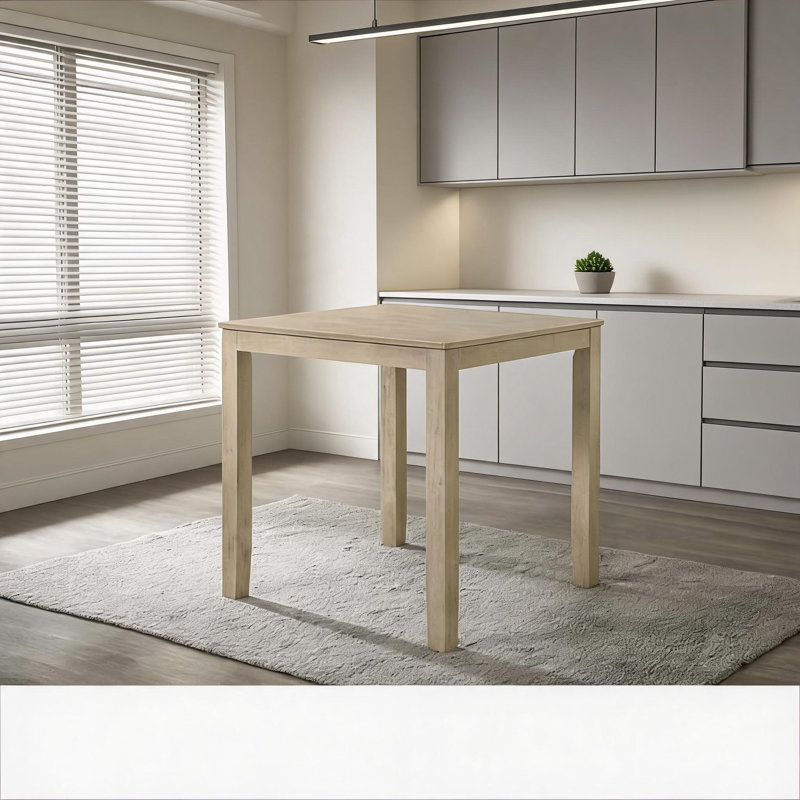 Table de salle à manger carrée en bois massif beige chaud pour 4 personnes, style maison traditionnelle