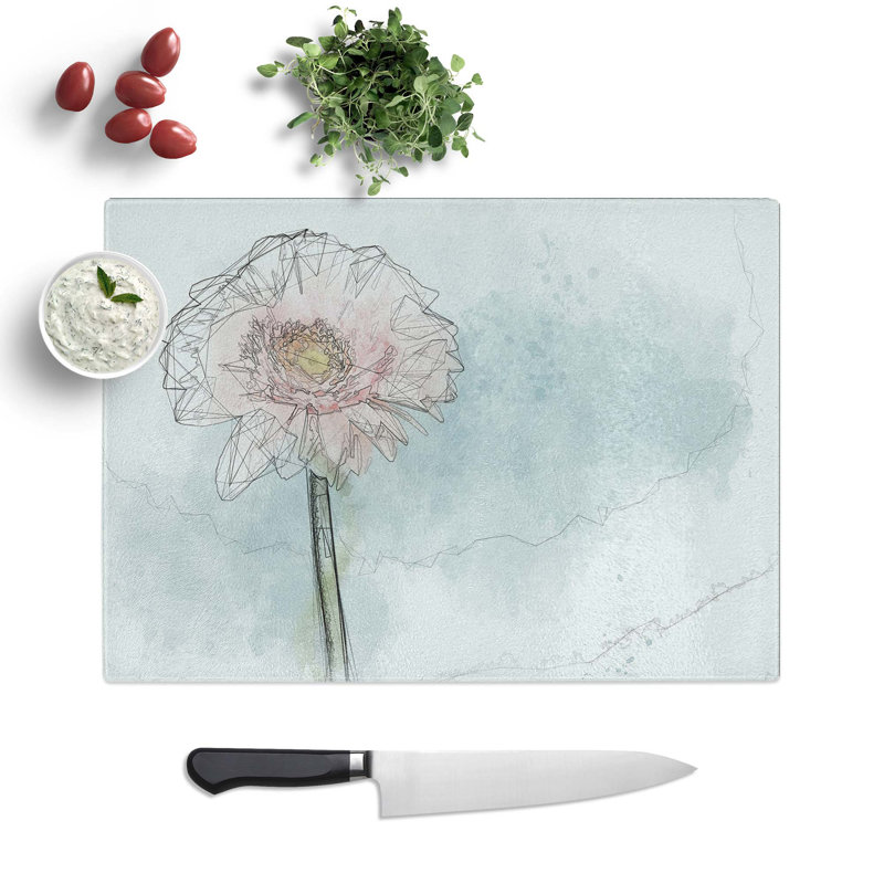 Glass Lone Pink Gerbera in Abstract Chopping Board, 39 cm W x 28.5 cm L