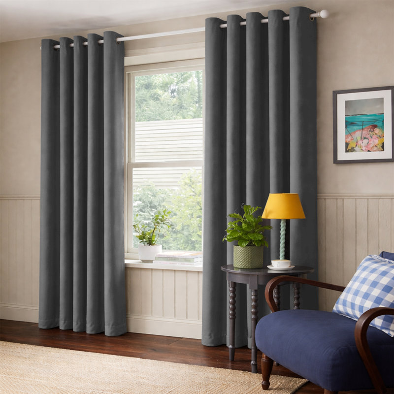 100% Room Darkening Blackout Drapes for Bedroom & Living Room, 228cm Width x 228cm Drop, Dark Grey