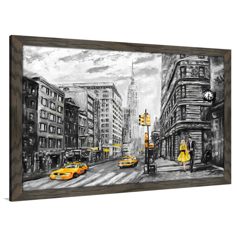 «NY NY», reproduction encadrée, H 27,5 po x l 39,5 po x P 0,75 po, Cadre chocolat patiné
