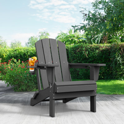 Wolak High Density Polyethylene Folding Adirondack Chair With Double Cup Holder
