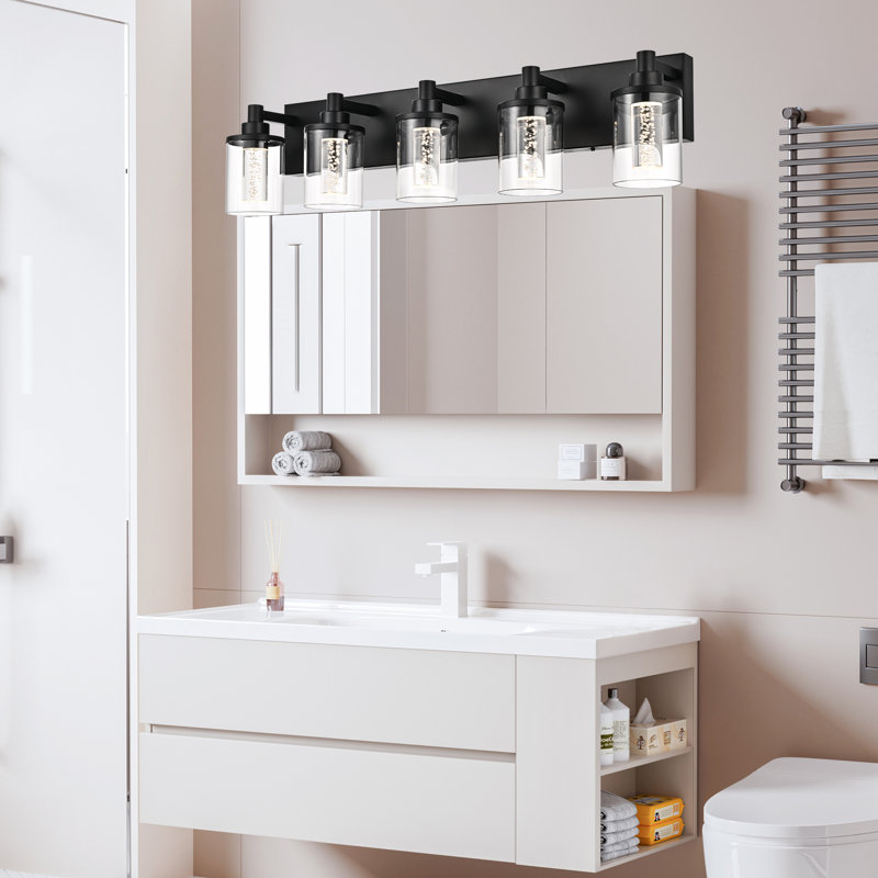 Vanity Light (5-Light), (3000K/3500K/4500K/5000K/6000K, Dimmable), Eye Protection LED Bathroom Light Fixture, Modern Wall Light Over Mirror With Clear Glass Shade