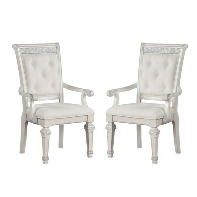 Ensemble de 2 fauteuils de salle à manger rembourrés avec boutons capitonnés ivoire